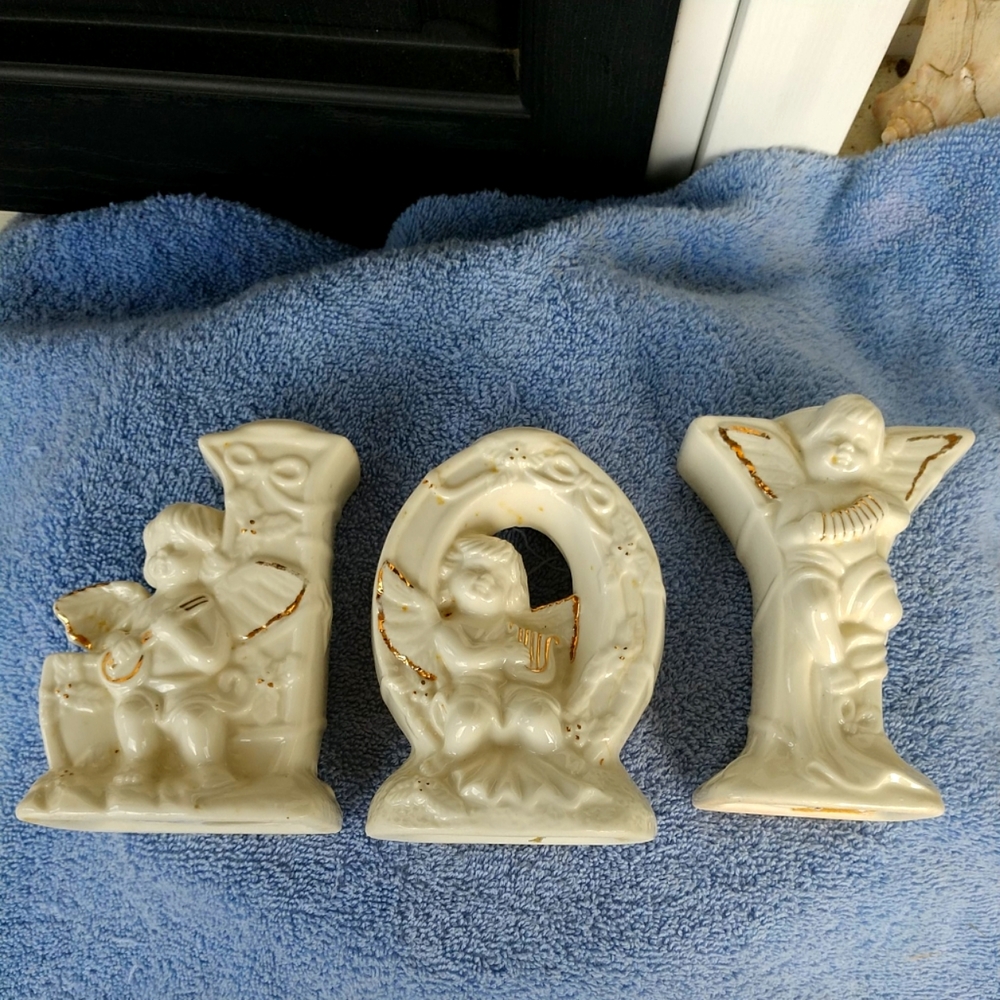 💥 "JOY" Ceramic Candle Holders ANGELS "Set Of 3 - Picture 9 of 14